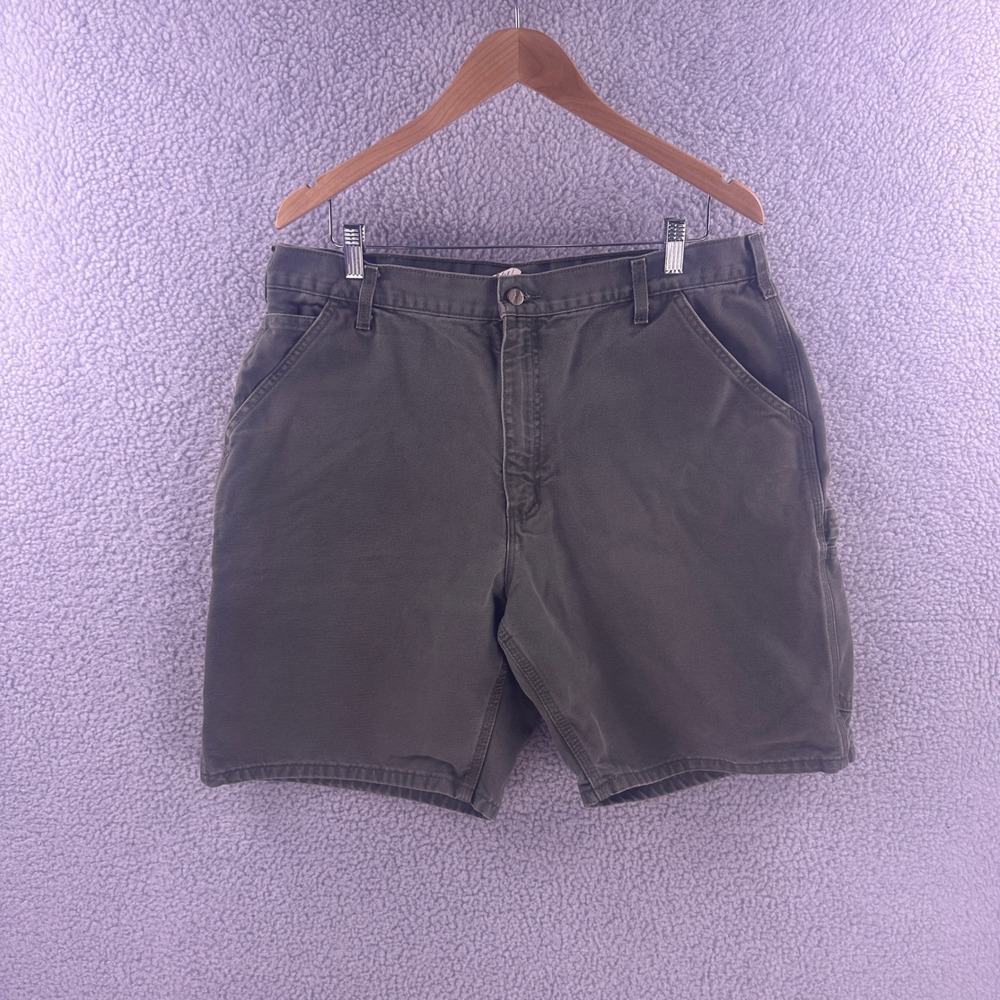 Vintage Carhartt Mens B25MOS Moss Green Canvas Carpenter Work Shorts Size 38
